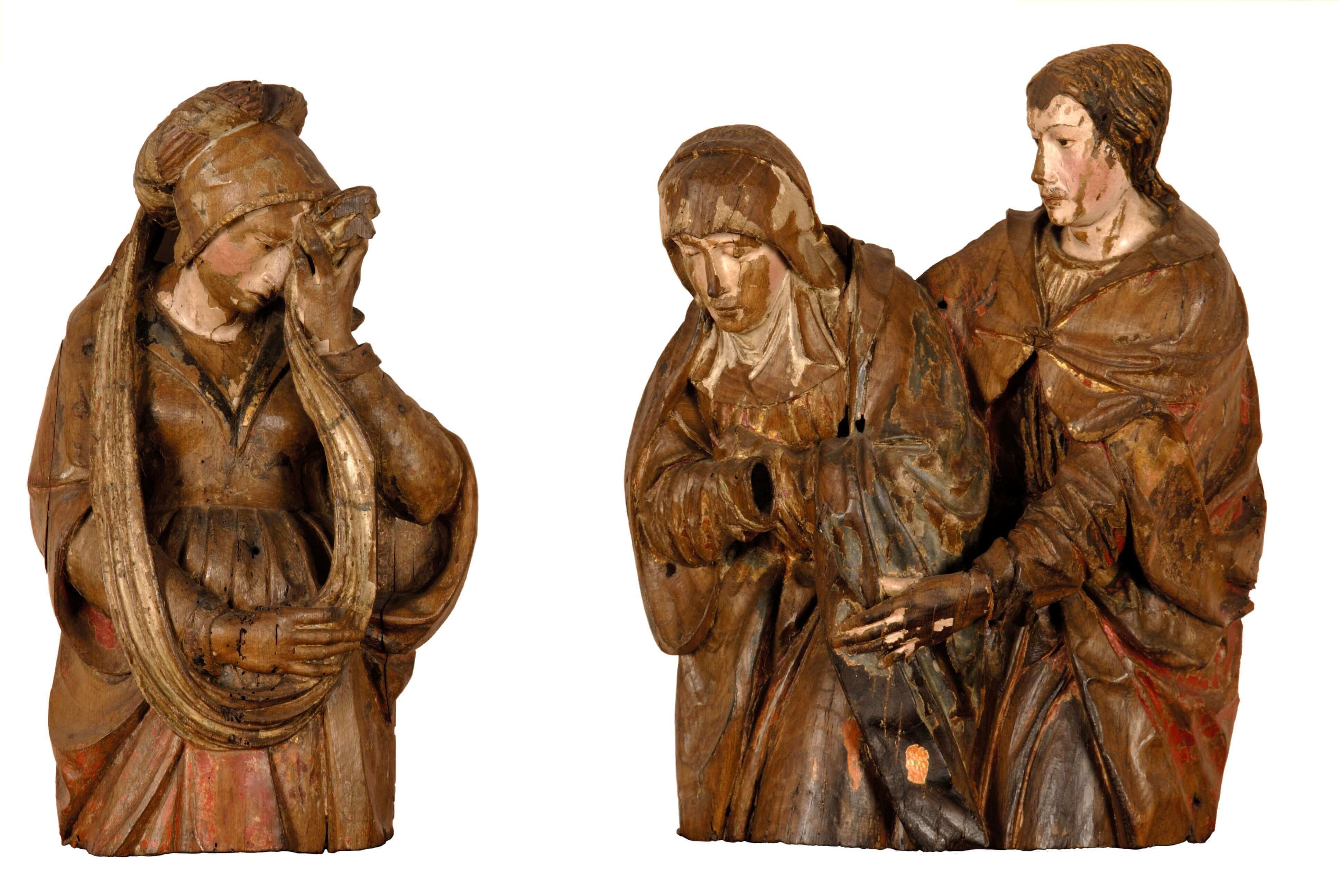 Figures of a deposition of Christ in the tomb: Mary of Clopas, Virgin Mary and Saint John